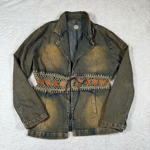 Vintage 90s Crest Women’s Boho Denim Jacket - Picture 1 of 10